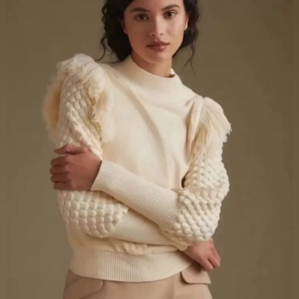 Dolan Cream Sweater with Textured Sleeves